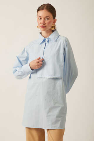 Asymmetric Poplin Shirt Ice Blue - 8