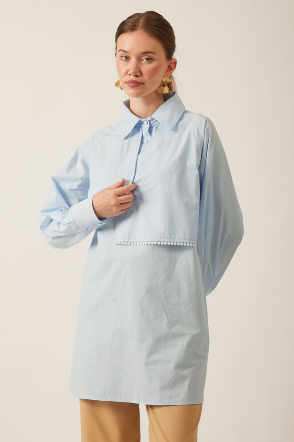 Asymmetric Poplin Shirt Ice Blue - 8