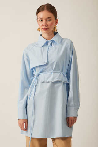 Asymmetric Poplin Shirt Ice Blue - 1