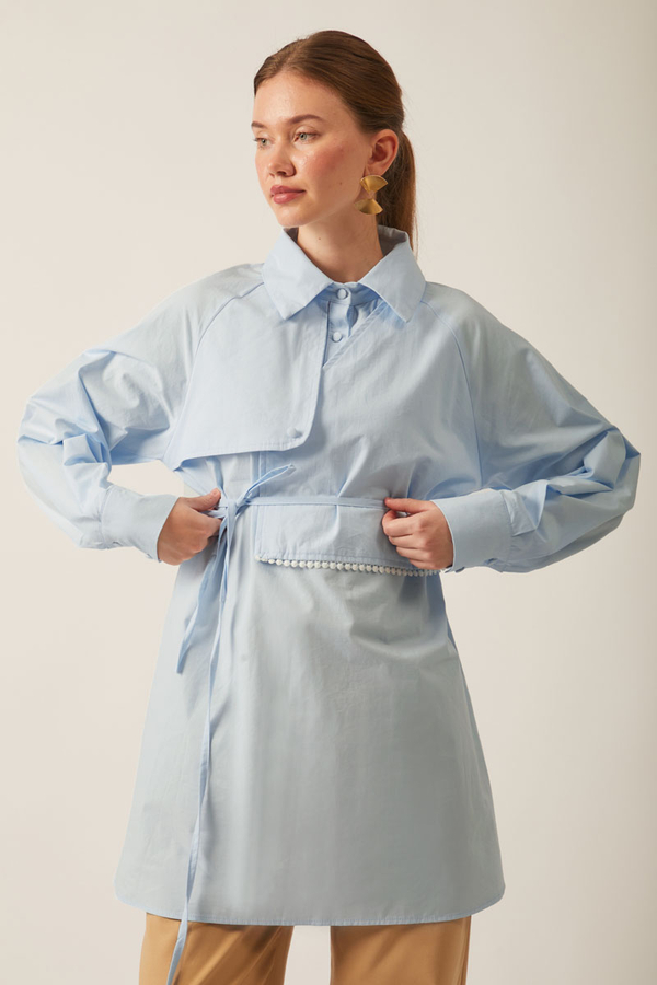 Asymmetric Poplin Shirt Ice Blue - 9