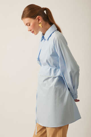 Asymmetric Poplin Shirt Ice Blue - 10