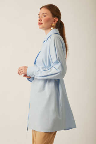 Asymmetric Poplin Shirt Ice Blue - 11