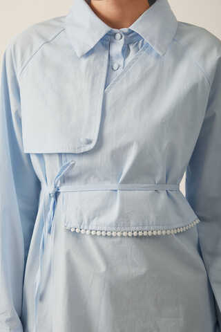 Asymmetric Poplin Shirt Ice Blue - 13