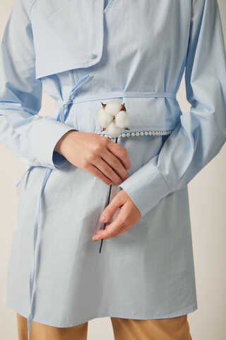 Asymmetric Poplin Shirt Ice Blue - 2