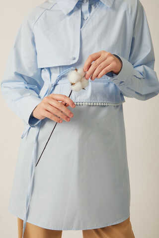Asymmetric Poplin Shirt Ice Blue - 14