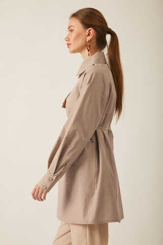 Asymmetric Poplin Shirt Light Camel - 4