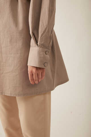 Asymmetric Poplin Shirt Light Camel - 6