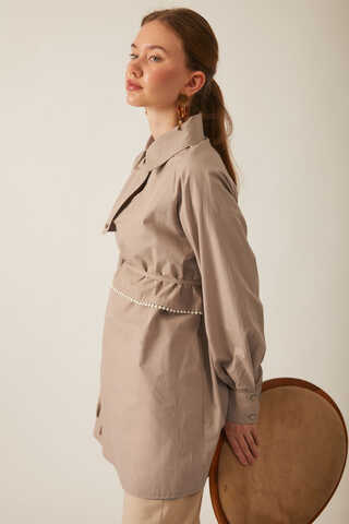 Asymmetric Poplin Shirt Light Camel - 9