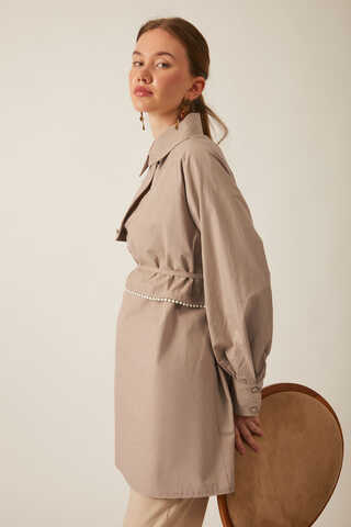 Asymmetric Poplin Shirt Light Camel - 12