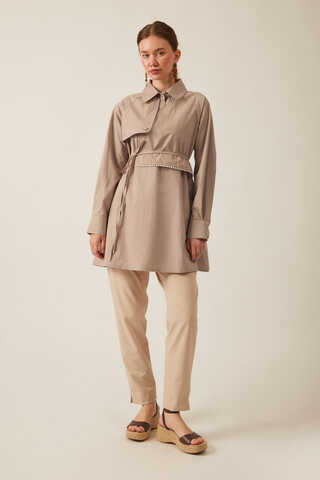 Asymmetric Poplin Shirt Light Camel - 1