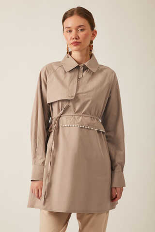 Asymmetric Poplin Shirt Light Camel - 2