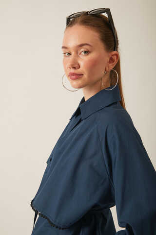 Asymmetric Poplin Shirt Navy Blue - 10