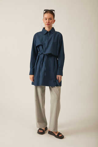 Asymmetric Poplin Shirt Navy Blue - 9