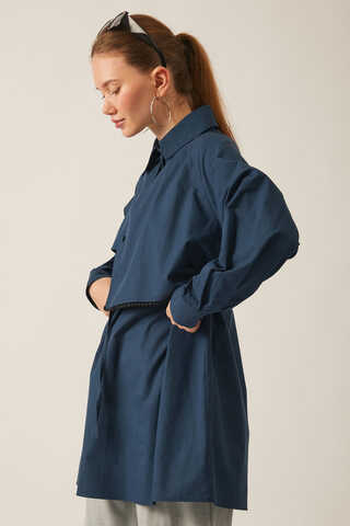 Asymmetric Poplin Shirt Navy Blue - 11