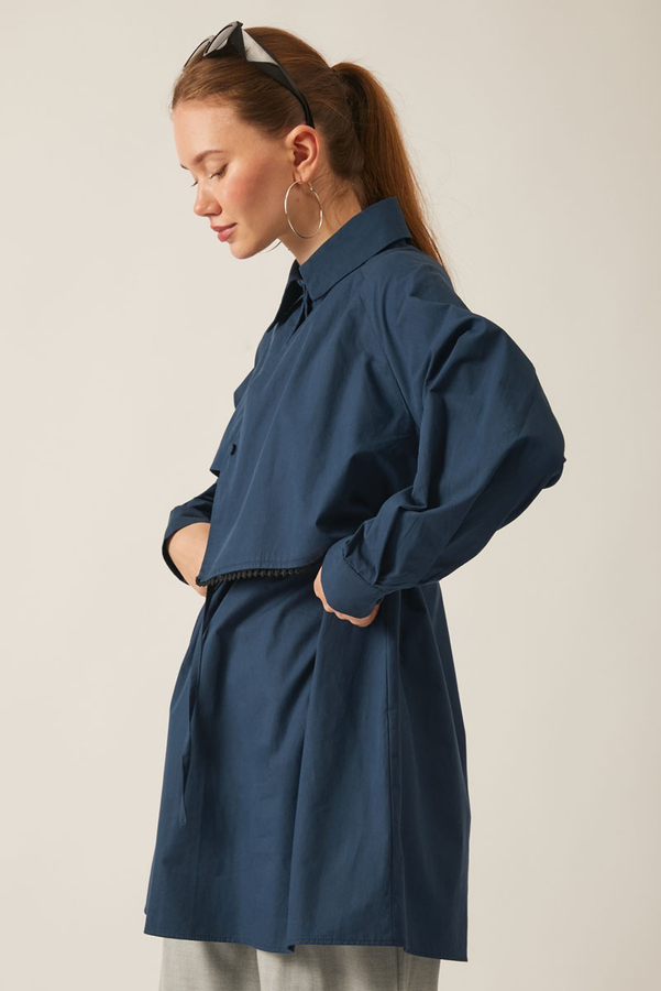 Asymmetric Poplin Shirt Navy Blue - 11