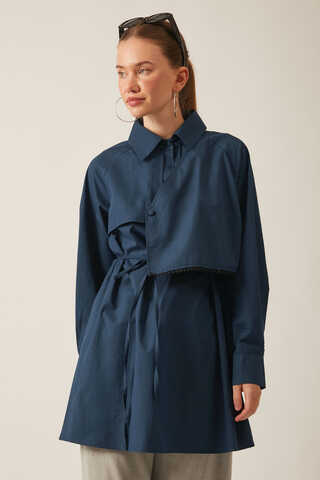 Asymmetric Poplin Shirt Navy Blue - 12