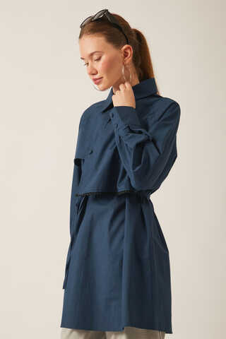 Asymmetric Poplin Shirt Navy Blue - 13