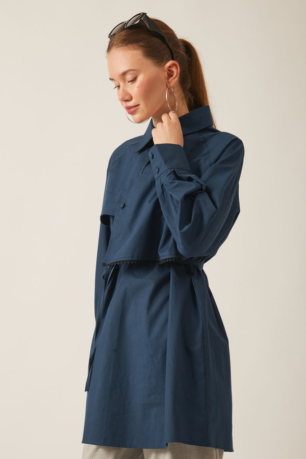 Asymmetric Poplin Shirt Navy Blue - 13