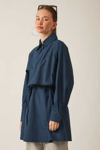 Asymmetric Poplin Shirt Navy Blue - 14