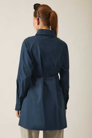 Asymmetric Poplin Shirt Navy Blue - 15