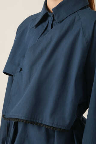 Asymmetric Poplin Shirt Navy Blue - 17