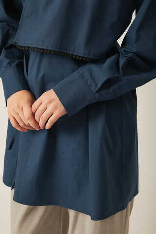 Asymmetric Poplin Shirt Navy Blue - 18