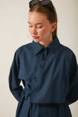 Asymmetric Poplin Shirt Navy Blue - 6