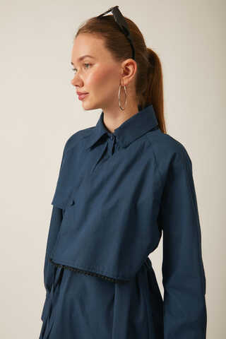 Asymmetric Poplin Shirt Navy Blue - 8