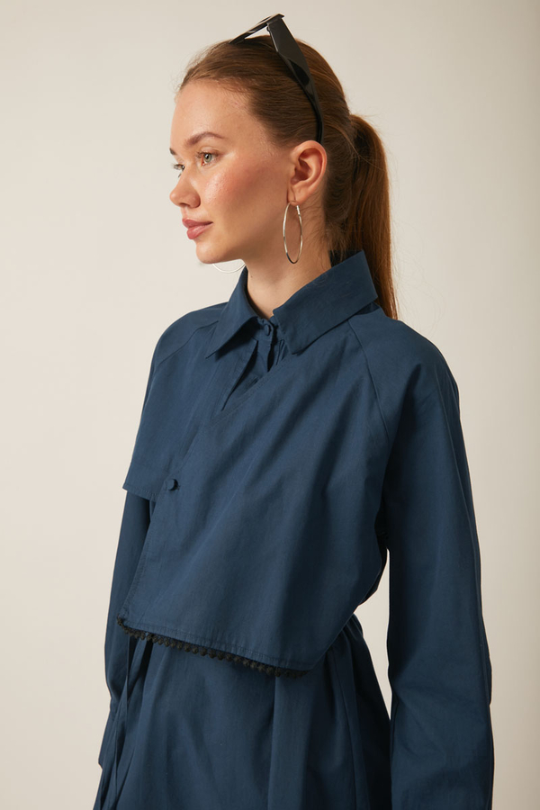 Asymmetric Poplin Shirt Navy Blue - 8