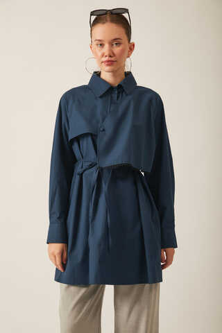 Asymmetric Poplin Shirt Navy Blue - 2