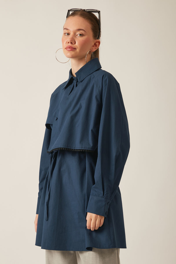 Asymmetric Poplin Shirt Navy Blue - 14