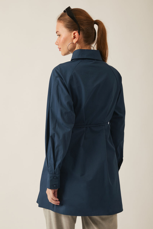 Asymmetric Poplin Shirt Navy Blue - 16