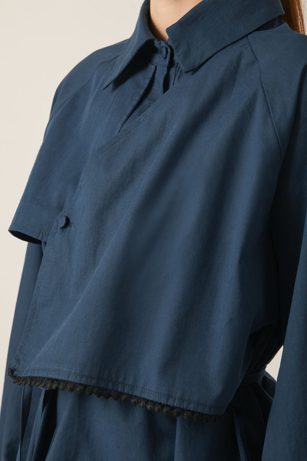 Asymmetric Poplin Shirt Navy Blue - 17