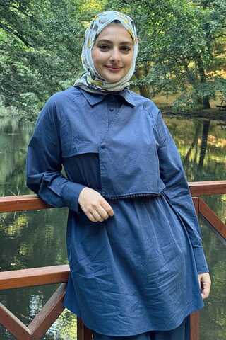 Asymmetric Poplin Shirt Navy Blue - 1