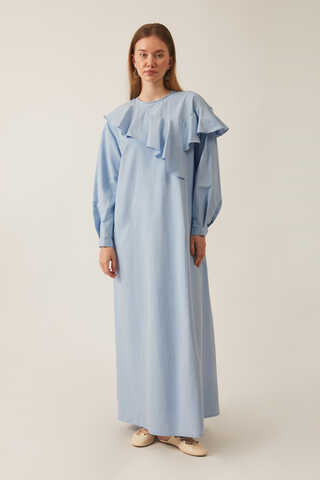 Asymmetric Ruffle Hem Dress Baby Blue - 4