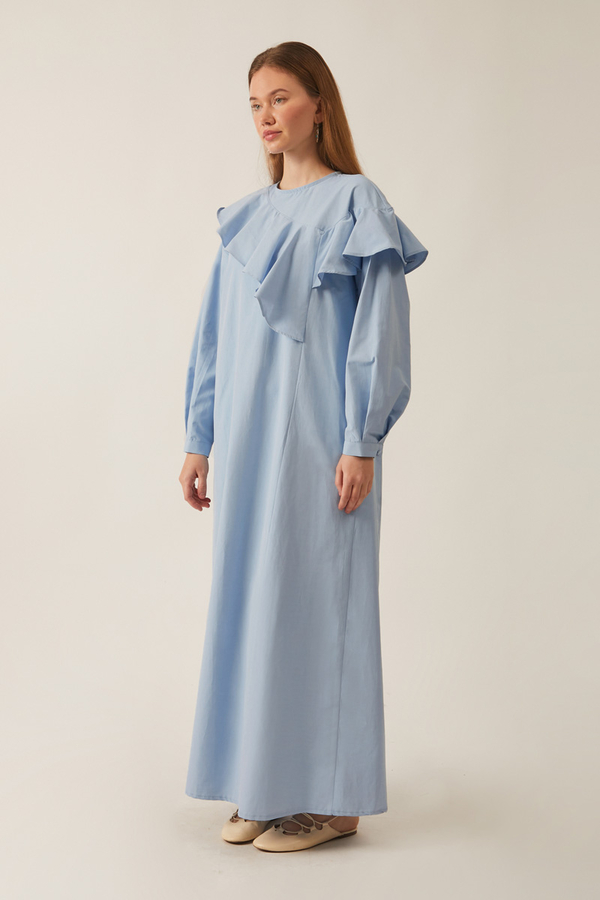 Asymmetric Ruffle Hem Dress Baby Blue - 6