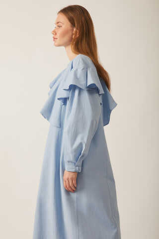 Asymmetric Ruffle Hem Dress Baby Blue - 7