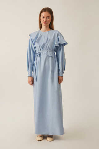 Asymmetric Ruffle Hem Dress Baby Blue - 5