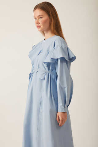 Asymmetric Ruffle Hem Dress Baby Blue - 2