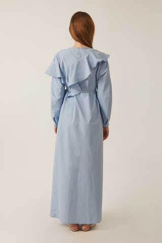 Asymmetric Ruffle Hem Dress Baby Blue - 14