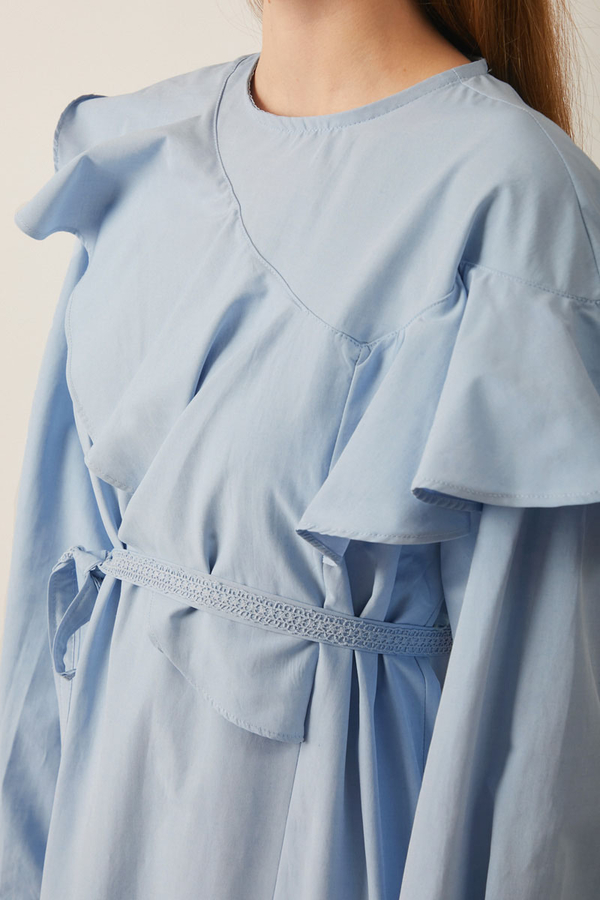 Asymmetric Ruffle Hem Dress Baby Blue - 3