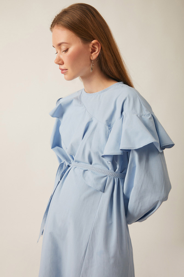 Asymmetric Ruffle Hem Dress Baby Blue - 12