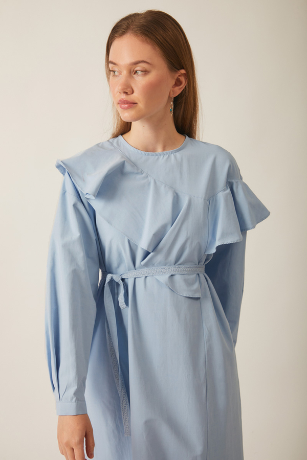 Asymmetric Ruffle Hem Dress Baby Blue - 13