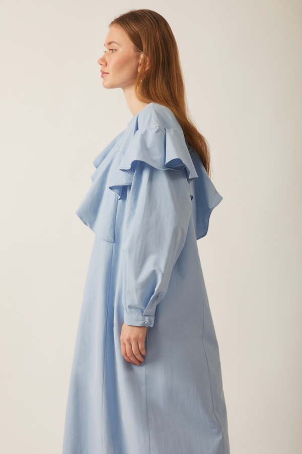 Asymmetric Ruffle Hem Dress Baby Blue - 7