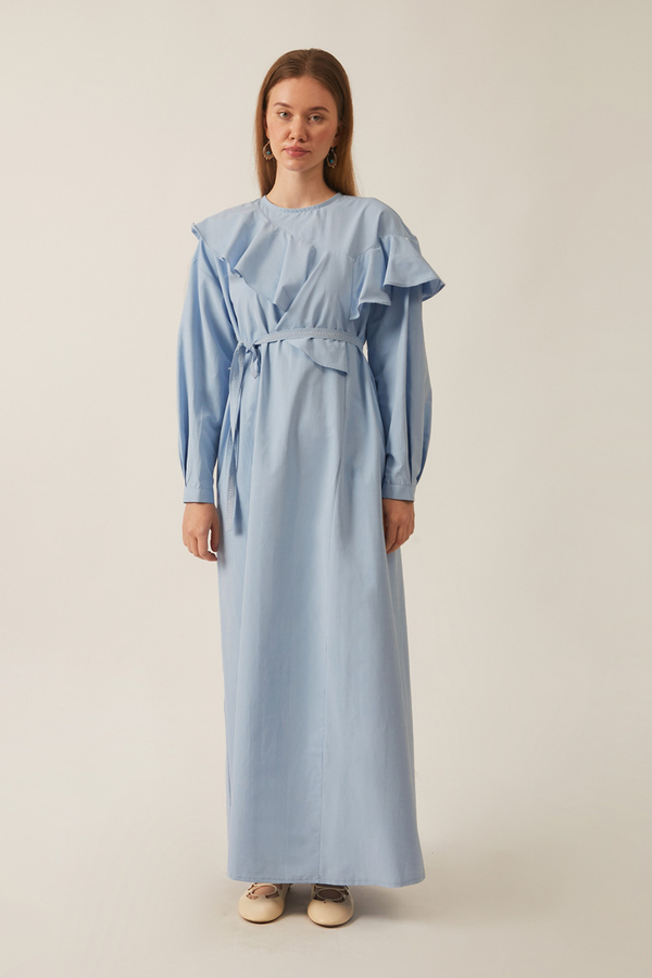 Asymmetric Ruffle Hem Dress Baby Blue - 5