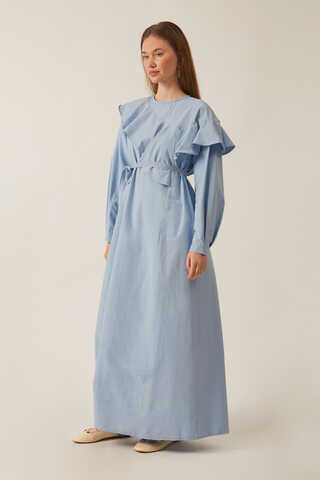 Asymmetric Ruffle Hem Dress Baby Blue - 1