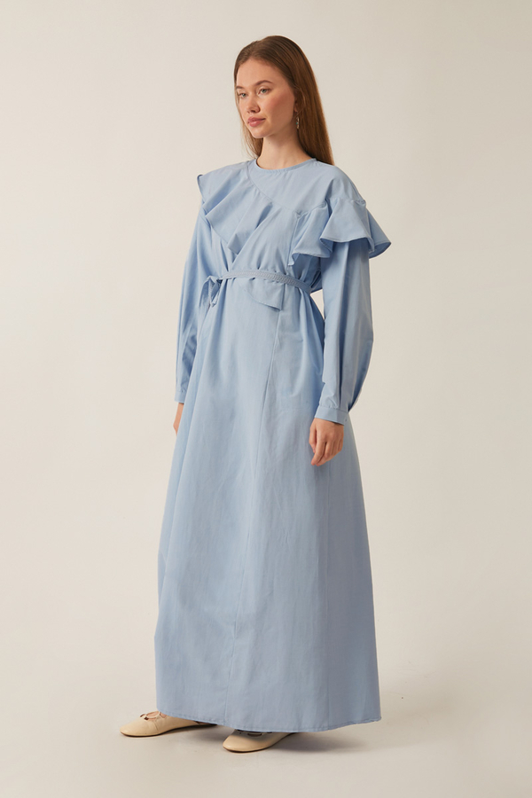Asymmetric Ruffle Hem Dress Baby Blue 