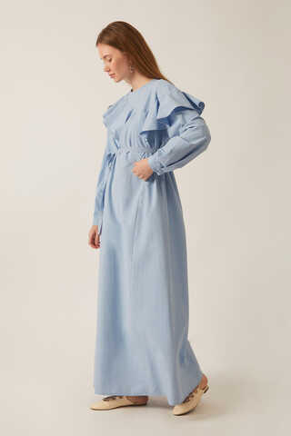 Asymmetric Ruffle Hem Dress Baby Blue - 8