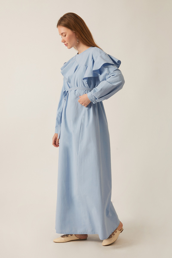 Asymmetric Ruffle Hem Dress Baby Blue - 8