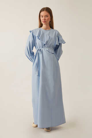 Asymmetric Ruffle Hem Dress Baby Blue - 9